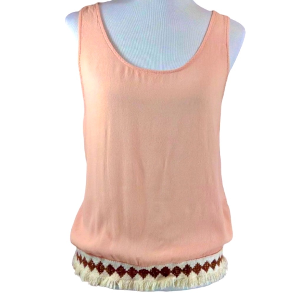 Sam & Lavi Peach Boho Fringe Sleeveless Tank Shirt Size Small